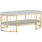 Oval Top Coffee Table Steel Sled Base Cocktail Table with Shelf