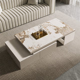 Mesa de cóctel de piedra rectángulo mesa de café solo con cajones de almacenamiento