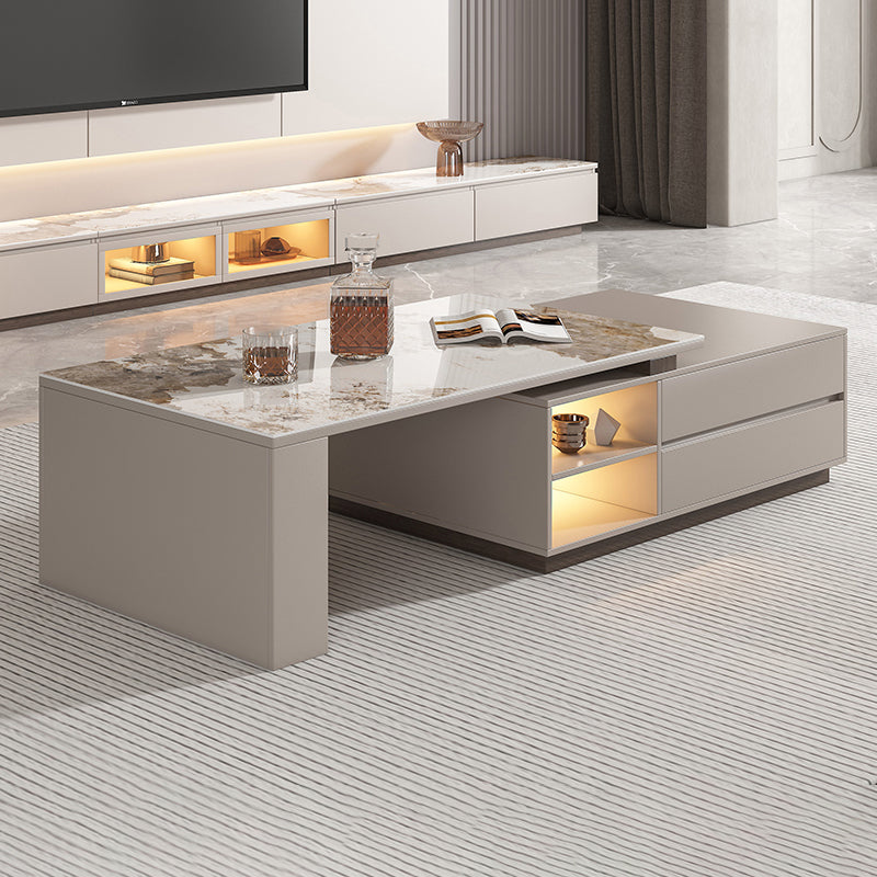 Rectangle Stone Cocktail Table Glam Single Coffee Table with Storage Drawers