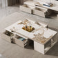 Rectangle Stone Cocktail Table Glam Single Coffee Table with Storage Drawers