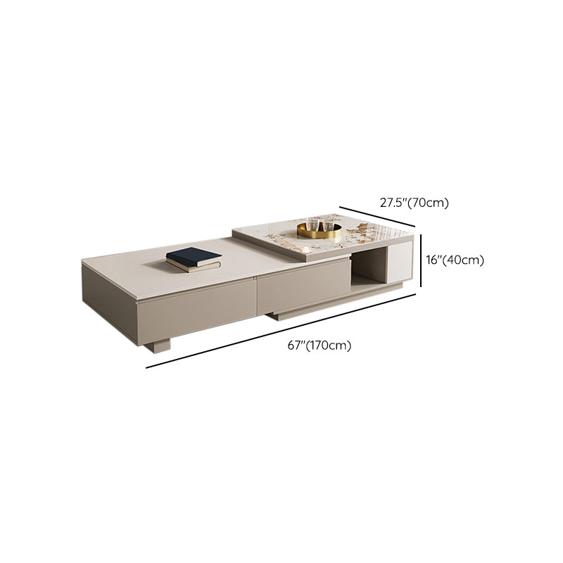 Rectangle Stone Cocktail Table Glam Single Coffee Table with Storage Drawers