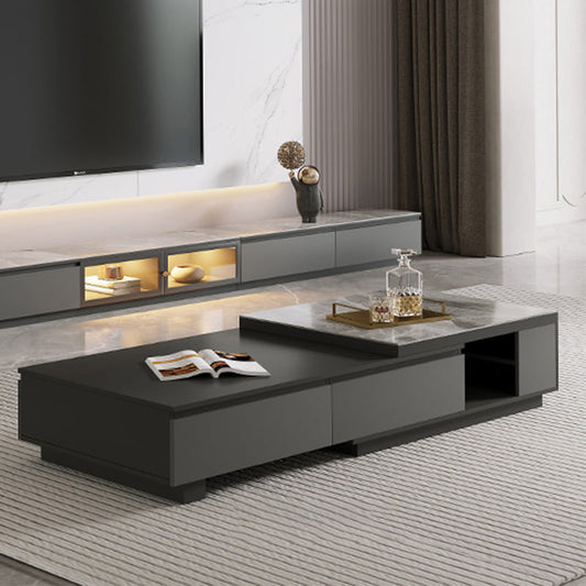 Single Coffee Table Rectangle Stone Cocktail Table with 4 Drawers