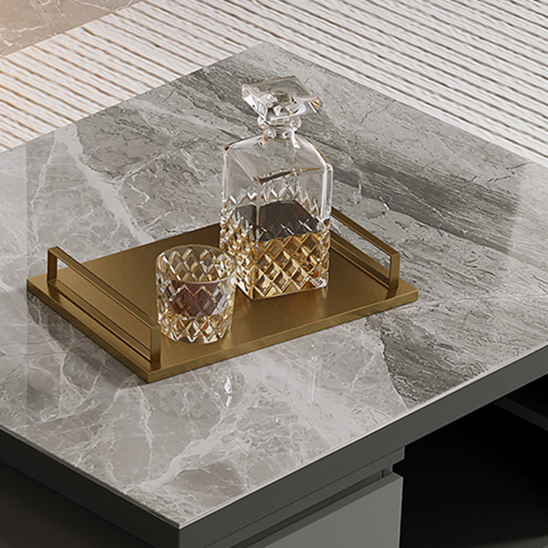 Single Coffee Table Rectangle Stone Cocktail Table with 4 Drawers