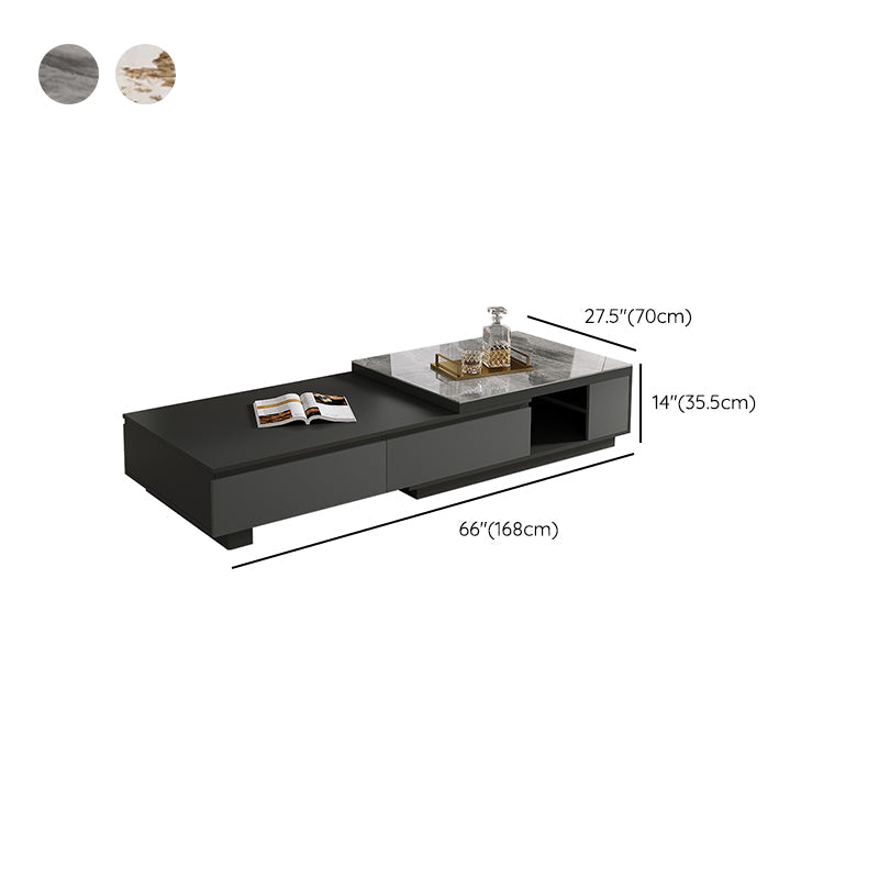 Single Coffee Table Rectangle Stone Cocktail Table with 4 Drawers