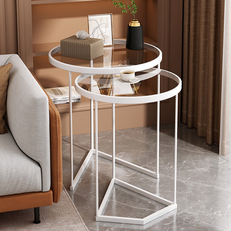 Minimalistic Coffee Table Round Glass Top Cocktail Table with Storage Clearhalo 'Coffee & Accent Tables' 'Coffee Tables' 'coffee_tables' 'furn' 'furn_coffee_tables' 'Furniture' 'Living Room Furniture' 7534147