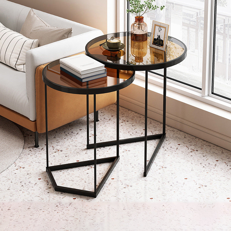 Minimalistic Coffee Table Round Glass Top Cocktail Table with Storage Black Clearhalo 'Coffee & Accent Tables' 'Coffee Tables' 'coffee_tables' 'furn' 'furn_coffee_tables' 'Furniture' 'Living Room Furniture' 7534148