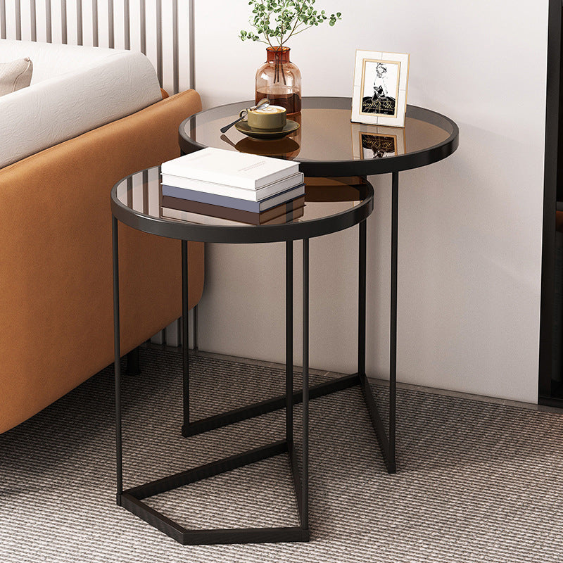 Minimalistic Coffee Table Round Glass Top Cocktail Table with Storage Clearhalo 'Coffee & Accent Tables' 'Coffee Tables' 'coffee_tables' 'furn' 'furn_coffee_tables' 'Furniture' 'Living Room Furniture' 7534151