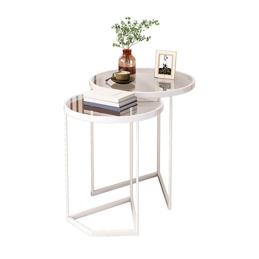Minimalistic Coffee Table Round Glass Top Cocktail Table with Storage Clearhalo 'Coffee & Accent Tables' 'Coffee Tables' 'coffee_tables' 'furn' 'furn_coffee_tables' 'Furniture' 'Living Room Furniture' 7534153