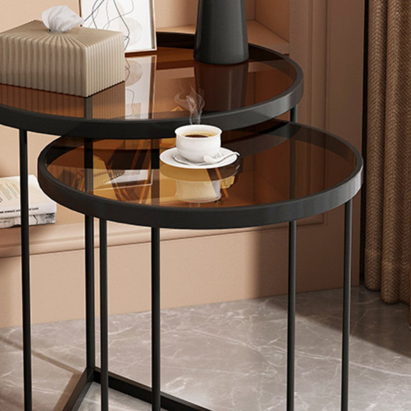 Minimalistic Coffee Table Round Glass Top Cocktail Table with Storage Clearhalo 'Coffee & Accent Tables' 'Coffee Tables' 'coffee_tables' 'furn' 'furn_coffee_tables' 'Furniture' 'Living Room Furniture' 7534154