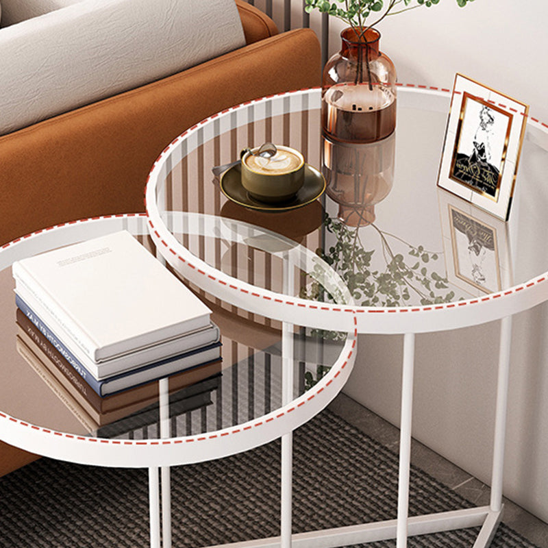 Minimalistic Coffee Table Round Glass Top Cocktail Table with Storage Clearhalo 'Coffee & Accent Tables' 'Coffee Tables' 'coffee_tables' 'furn' 'furn_coffee_tables' 'Furniture' 'Living Room Furniture' 7534155