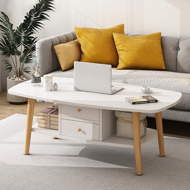 Country Farmhouse Coffee Table Folding Wooden Coffee Cocktail Table 39"L x 20"W x 16"H White Storage Included Clearhalo 'Coffee & Accent Tables' 'Coffee Tables' 'coffee_tables' 'furn' 'furn_coffee_tables' 'Furniture' 'Living Room Furniture' 7534173