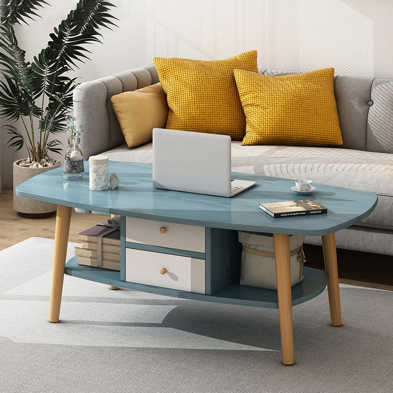 Country Farmhouse Coffee Table Folding Wooden Coffee Cocktail Table 39"L x 20"W x 16"H Blue Storage Included Clearhalo 'Coffee & Accent Tables' 'Coffee Tables' 'coffee_tables' 'furn' 'furn_coffee_tables' 'Furniture' 'Living Room Furniture' 7534177