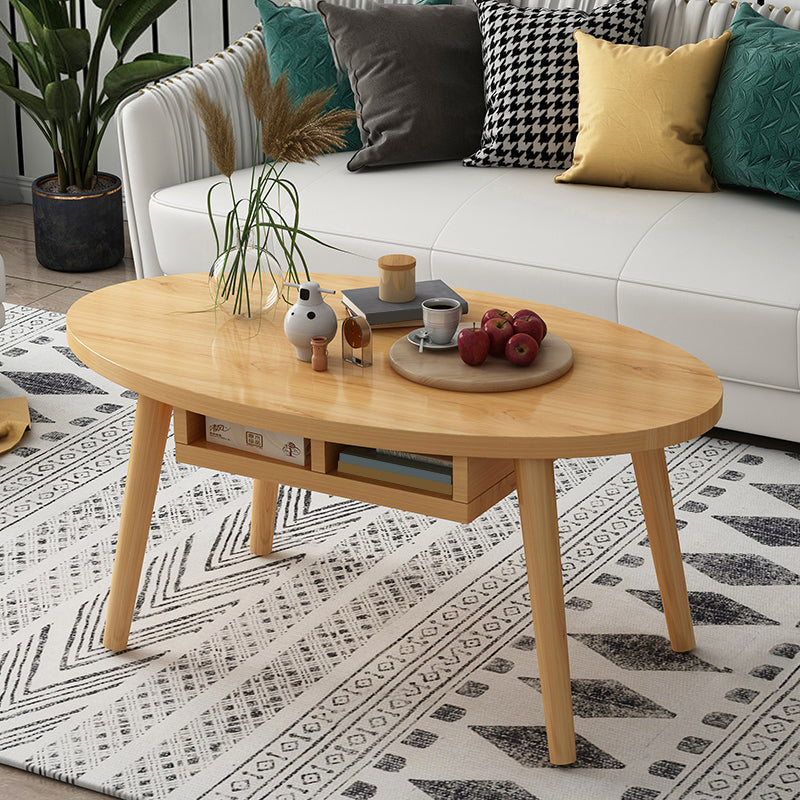 Country Farmhouse Coffee Table Folding Wooden Coffee Cocktail Table 31"L x 16"W x 17"H Natural Storage Included Clearhalo 'Coffee & Accent Tables' 'Coffee Tables' 'coffee_tables' 'furn' 'furn_coffee_tables' 'Furniture' 'Living Room Furniture' 7534194