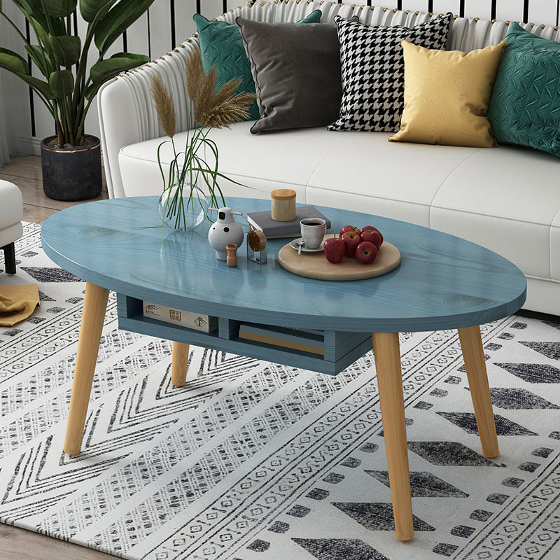 Country Farmhouse Coffee Table Folding Wooden Coffee Cocktail Table 39.5"L x 20"W x 17"H Blue Storage Included Clearhalo 'Coffee & Accent Tables' 'Coffee Tables' 'coffee_tables' 'furn' 'furn_coffee_tables' 'Furniture' 'Living Room Furniture' 7534198