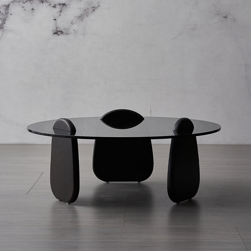 Glass Top Coffee Cocktail Table Black Coffee or End Table with 3 Legs