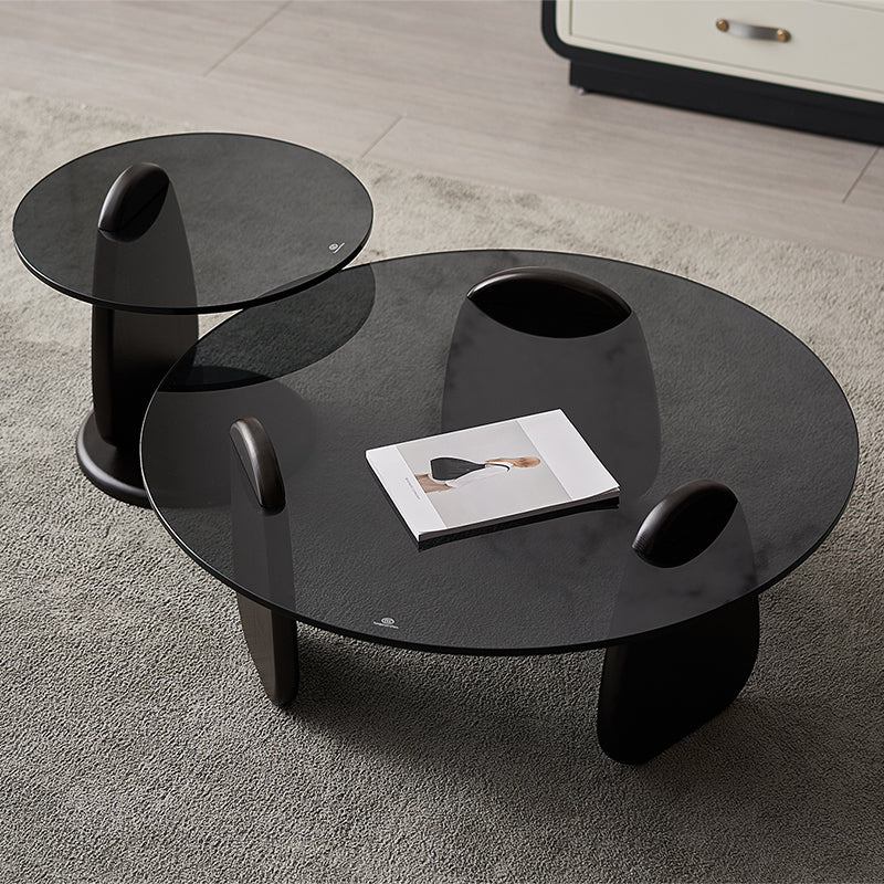 Glass Top Coffee Cocktail Table Black Coffee or End Table with 3 Legs