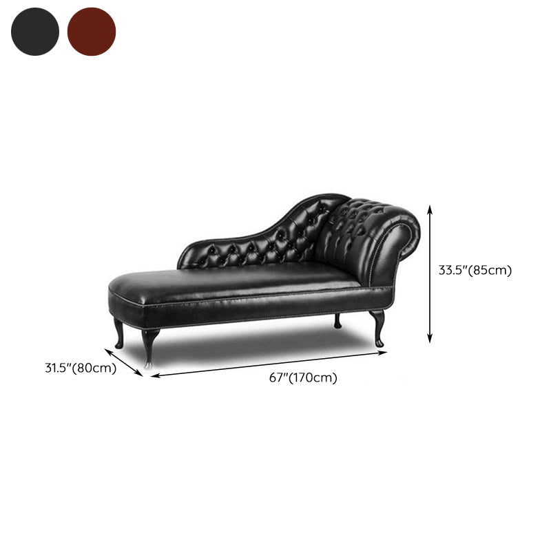 Traditional Upholstered Chaise Lounge Couch Leather Chaise Lounge Chair with Arms