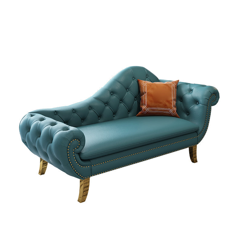 Glam Chaise Lounge Chair Solid Color Chaise Lounge with Pillow Peacock Blue Clearhalo 'Chairs & Seating' 'Chaise Lounge' 'chaise_lounge' 'furn' 'furn_chaise_lounge' 'Furniture' 'Living Room Furniture' 7534489