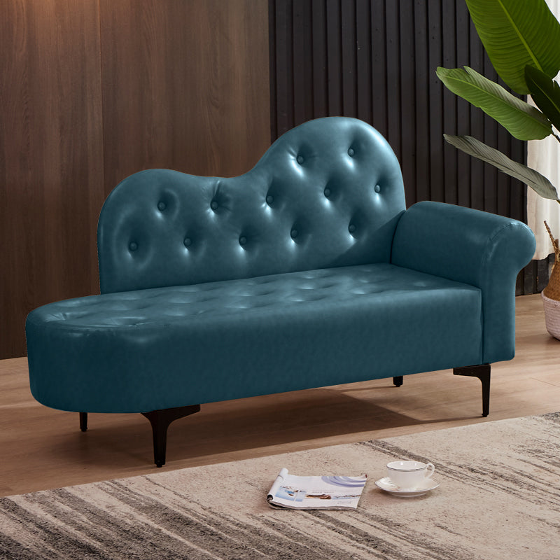 Modern Chaise Lounge Faux Leather Chaise Lounge Couch for Bedroom Blue Gray Right-Arm Chaise Clearhalo 'Chairs & Seating' 'Chaise Lounge' 'chaise_lounge' 'furn' 'furn_chaise_lounge' 'Furniture' 'Living Room Furniture' 7534545