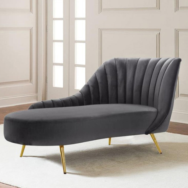 Glam Upholstered Chaise Lounge Couch Velvet Chaise Lounge Chair Dark Gray Right-Arm Chaise Clearhalo 'Chairs & Seating' 'Chaise Lounge' 'chaise_lounge' 'furn' 'furn_chaise_lounge' 'Furniture' 'Living Room Furniture' 7534608