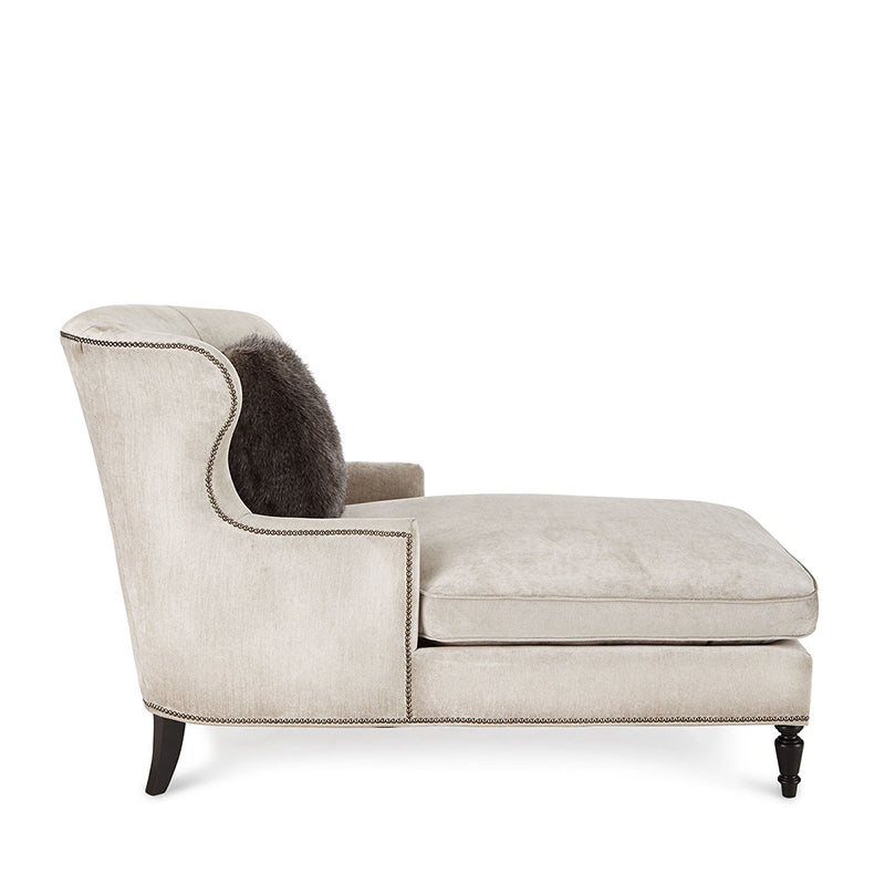 Chaise longue rembourrée de campagne française, chaise longue en micro-velours