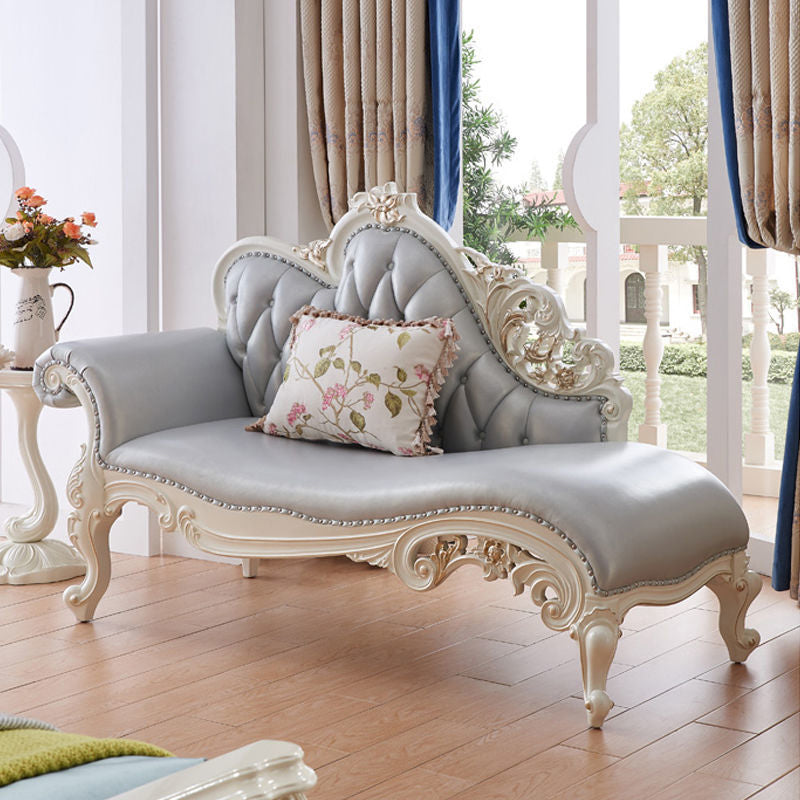 Genuine Leather Accent Chair Traditional Solid Wood Rolled Arms Chaise Gray Left-Arm Chaise Clearhalo 'Chairs & Seating' 'Chaise Lounge' 'chaise_lounge' 'furn' 'furn_chaise_lounge' 'Furniture' 'Living Room Furniture' 7534754
