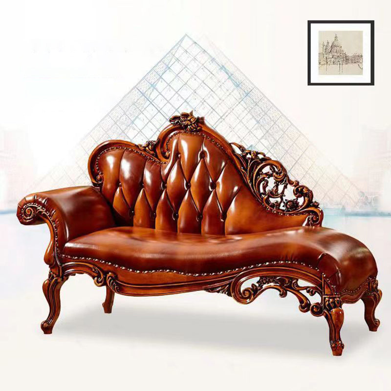Genuine Leather Accent Chair Traditional Solid Wood Rolled Arms Chaise Clearhalo 'Chairs & Seating' 'Chaise Lounge' 'chaise_lounge' 'furn' 'furn_chaise_lounge' 'Furniture' 'Living Room Furniture' 7534759