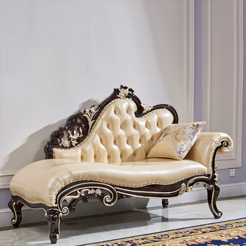 Genuine Leather Accent Chair Traditional Solid Wood Rolled Arms Chaise Yellow Right-Arm Chaise Clearhalo 'Chairs & Seating' 'Chaise Lounge' 'chaise_lounge' 'furn' 'furn_chaise_lounge' 'Furniture' 'Living Room Furniture' 7534764