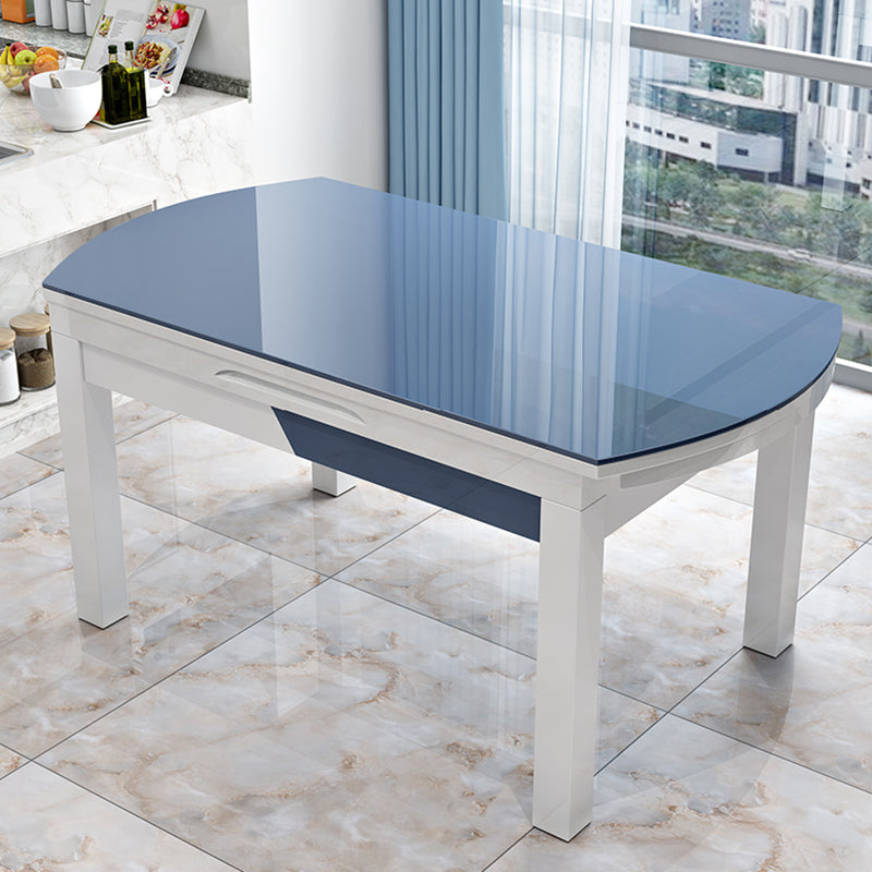 Modern Scalable Glass Desktop Metal Legs Dining Table for Dining Room 53"L x 53"W x 34"H Without Chairs Clearhalo 'Dining Tables & Seating' 'Dining Tables' 'dining_table' 'furn' 'furn_dining_table' 'Furniture' 'Kitchen & Dining Furniture' 7534849