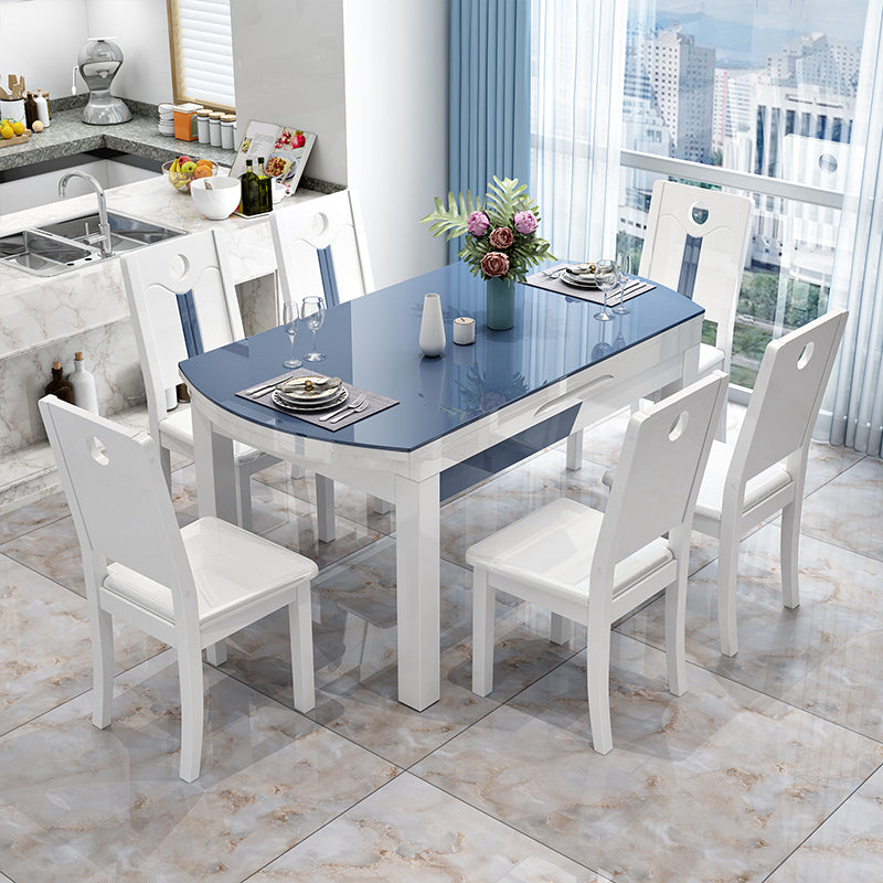 Modern Scalable Glass Desktop Metal Legs Dining Table for Dining Room Clearhalo 'Dining Tables & Seating' 'Dining Tables' 'dining_table' 'furn' 'furn_dining_table' 'Furniture' 'Kitchen & Dining Furniture' 7534850
