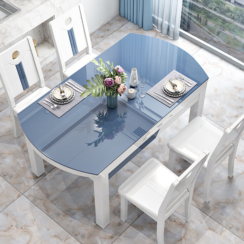 Modern Scalable Glass Desktop Metal Legs Dining Table for Dining Room Clearhalo 'Dining Tables & Seating' 'Dining Tables' 'dining_table' 'furn' 'furn_dining_table' 'Furniture' 'Kitchen & Dining Furniture' 7534851