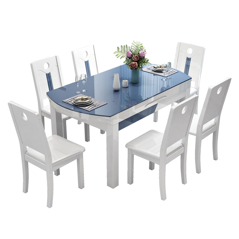 Modern Scalable Glass Desktop Metal Legs Dining Table for Dining Room Clearhalo 'Dining Tables & Seating' 'Dining Tables' 'dining_table' 'furn' 'furn_dining_table' 'Furniture' 'Kitchen & Dining Furniture' 7534852