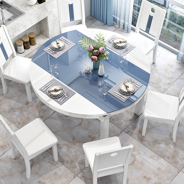 Modern Scalable Glass Desktop Metal Legs Dining Table for Dining Room Clearhalo 'Dining Tables & Seating' 'Dining Tables' 'dining_table' 'furn' 'furn_dining_table' 'Furniture' 'Kitchen & Dining Furniture' 7534858