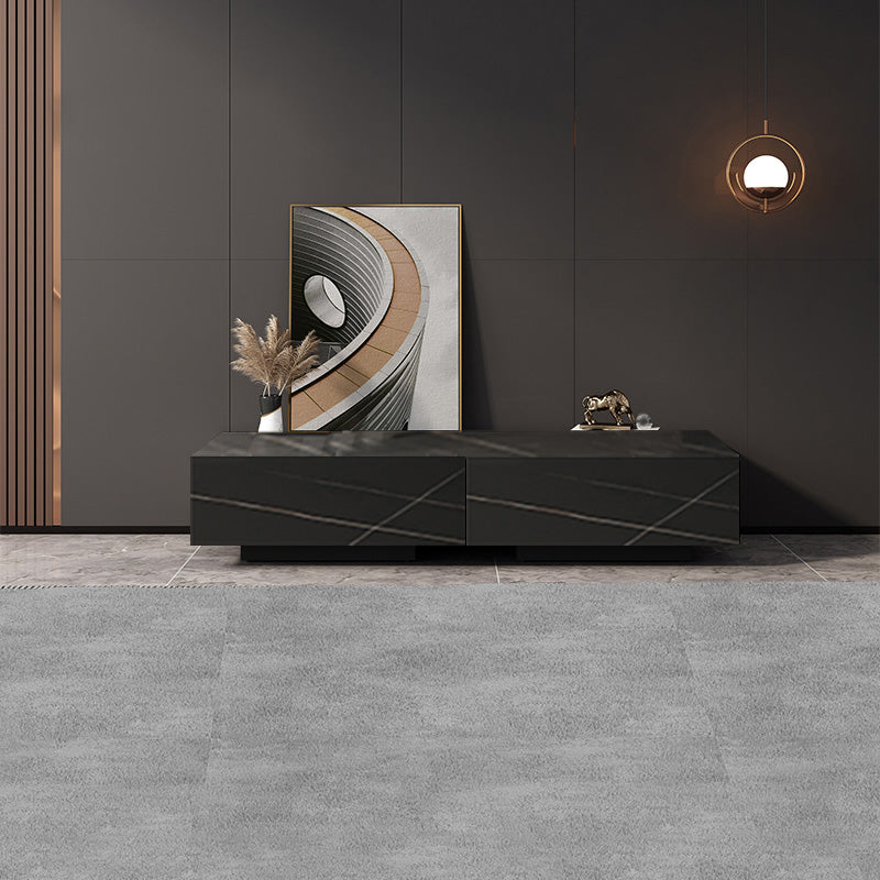 Stone TV Stand Console Contemporary Media Console with Drawers 47"L x 12"W x 11"H Black Clearhalo 'furn' 'furn_tv_stands_entertainment_centers' 'Furniture' 'Living Room Furniture' 'TV Stands & Entertainment Centers' 'TV Stands & Media Storage Furniture' 'tv_stands_entertainment_centers' 7534960