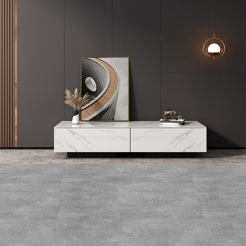 Stone TV Stand Console Contemporary Media Console with Drawers 47"L x 12"W x 11"H White Clearhalo 'furn' 'furn_tv_stands_entertainment_centers' 'Furniture' 'Living Room Furniture' 'TV Stands & Entertainment Centers' 'TV Stands & Media Storage Furniture' 'tv_stands_entertainment_centers' 7534964