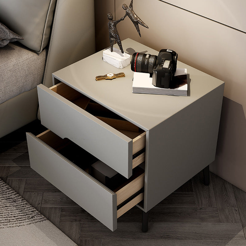 Leather Bedside Cabinet Modern Accent Table Nightstand with 2 Drawers 18"L x 16"W x 19"H Light Gray 1 Piece Clearhalo 'Bedroom Furniture' 'furn' 'furn_night_stand' 'Furniture' 'night_stand' 'Nightstands' 7535130
