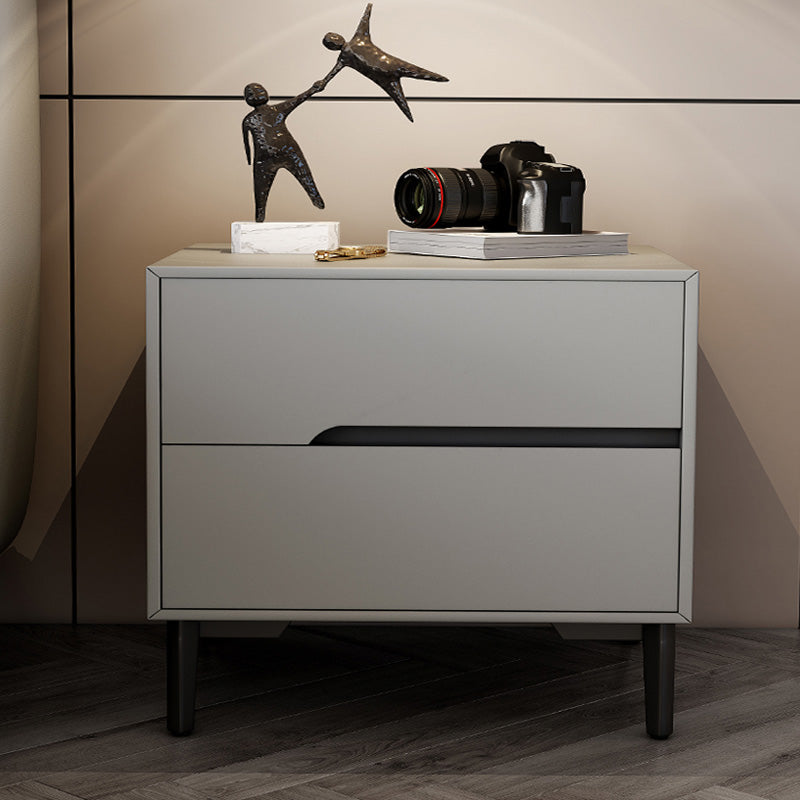 Leather Bedside Cabinet Modern Accent Table Nightstand with 2 Drawers 20"L x 16"W x 19"H Light Gray 1 Piece Clearhalo 'Bedroom Furniture' 'furn' 'furn_night_stand' 'Furniture' 'night_stand' 'Nightstands' 7535142