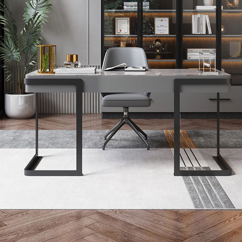 Scrivania per ufficio in acciaio Home Office 29.5 "H moderno scrittura di scrittura grigia con cassetti