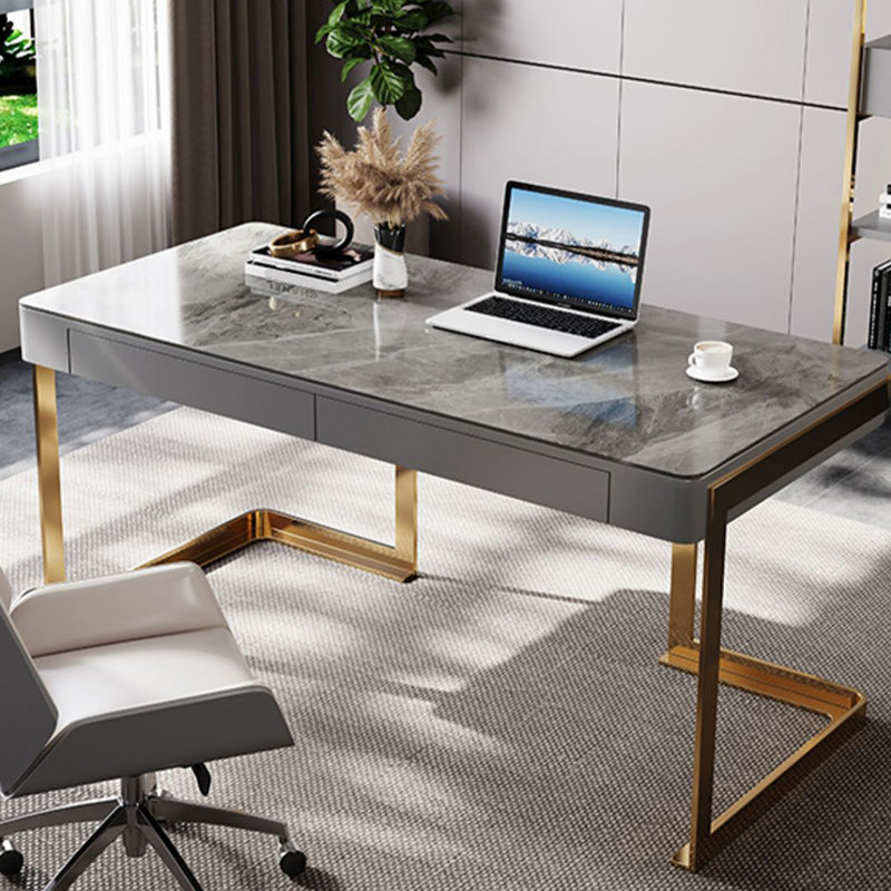 Scrivania per ufficio in acciaio Home Office 29.5 "H moderno scrittura di scrittura grigia con cassetti