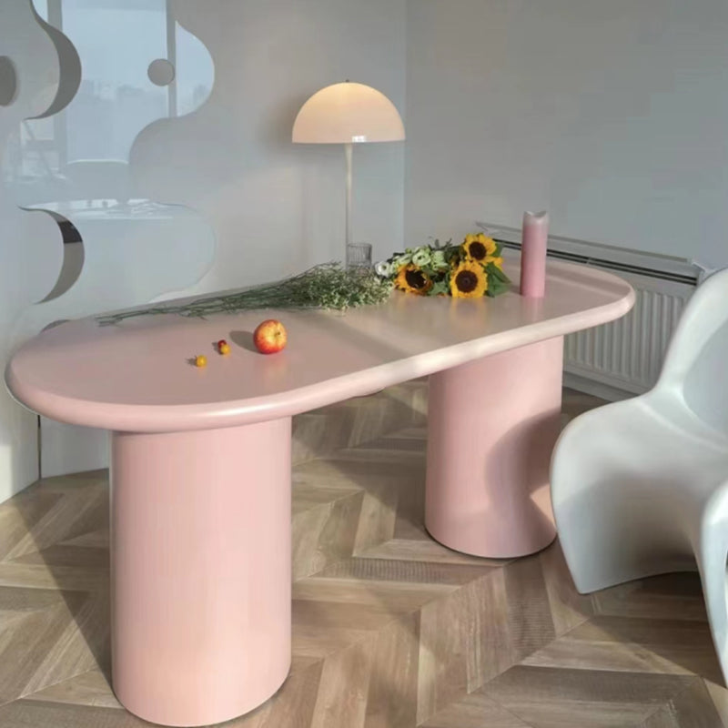 Bureau de bureau en bois de style contemporain Bureau de tâche de forme ovale avec 2 jambes en rose
