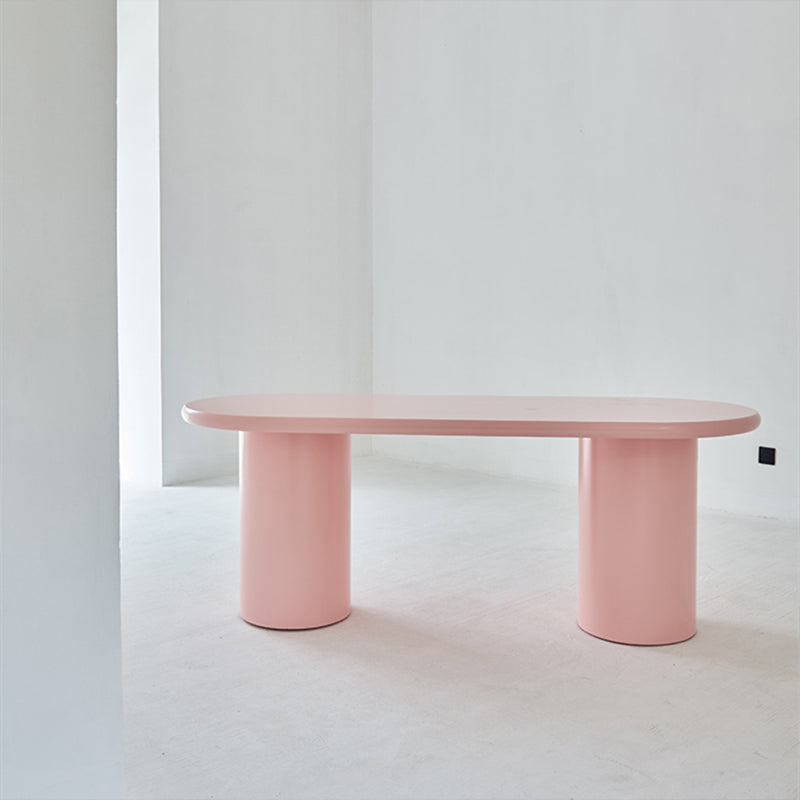 Bureau de bureau en bois de style contemporain Bureau de tâche de forme ovale avec 2 jambes en rose