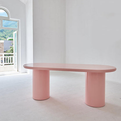 Bureau de bureau en bois de style contemporain Bureau de tâche de forme ovale avec 2 jambes en rose