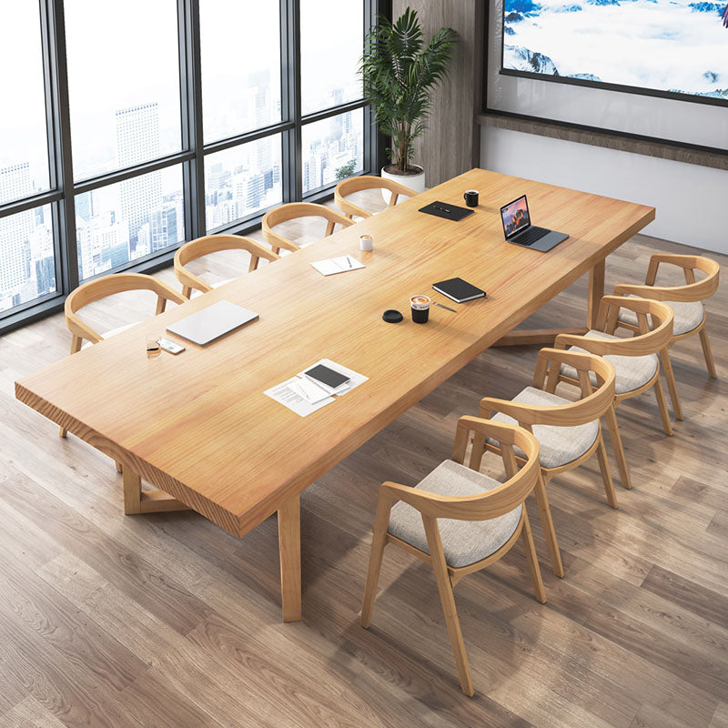 Contemporary Style Natural Office Desk Rectangular Shape Task Desk with 2 Legs 141.7"L x 47.2"W x 29.5"H Clearhalo 'furn' 'furn_office_desk' 'Furniture' 'Office Desks' 'Office Furniture' 'office_desk' 7535473