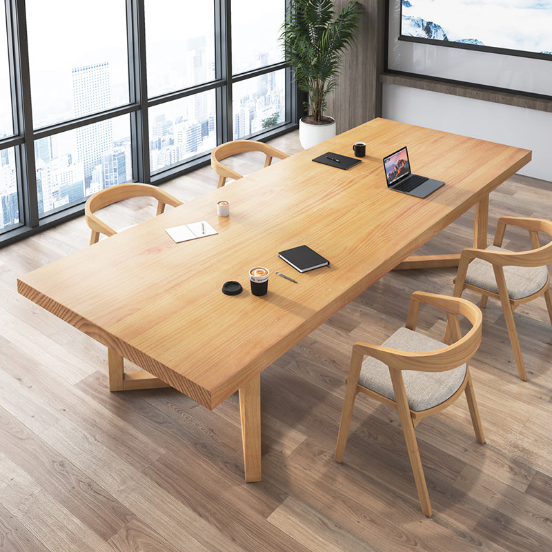 Contemporary Style Natural Office Desk Rectangular Shape Task Desk with 2 Legs Clearhalo 'furn' 'furn_office_desk' 'Furniture' 'Office Desks' 'Office Furniture' 'office_desk' 7535474
