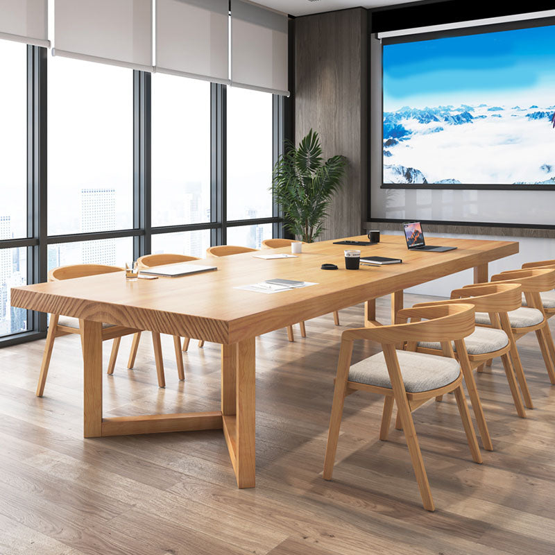 Contemporary Style Natural Office Desk Rectangular Shape Task Desk with 2 Legs 126"L x 47.2"W x 29.5"H Clearhalo 'furn' 'furn_office_desk' 'Furniture' 'Office Desks' 'Office Furniture' 'office_desk' 7535475