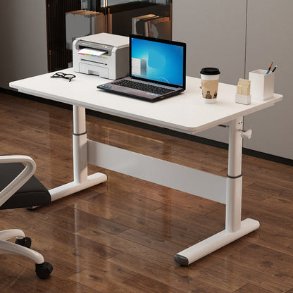 Modern Dormitory Writing Desk Rectangular T-Shape Base White Office Desk No Drawer