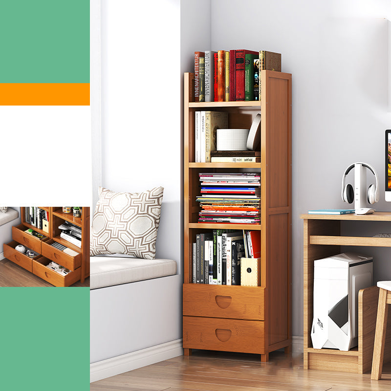 Closed Back Bamboo Bookshelf Contemporary Vertical Bookcase for Home 15.7"L x 11.4"W x 55.1"H 2 Clearhalo 'Bookcases' 'furn' 'furn_bookcases' 'Furniture' 'Office Furniture' 7536037