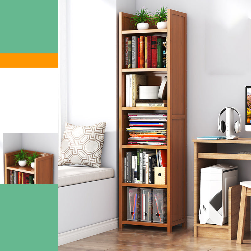Closed Back Bamboo Bookshelf Contemporary Vertical Bookcase for Home 15.7"L x 11.4"W x 66.9"H Drawer Not Included Clearhalo 'Bookcases' 'furn' 'furn_bookcases' 'Furniture' 'Office Furniture' 7536043