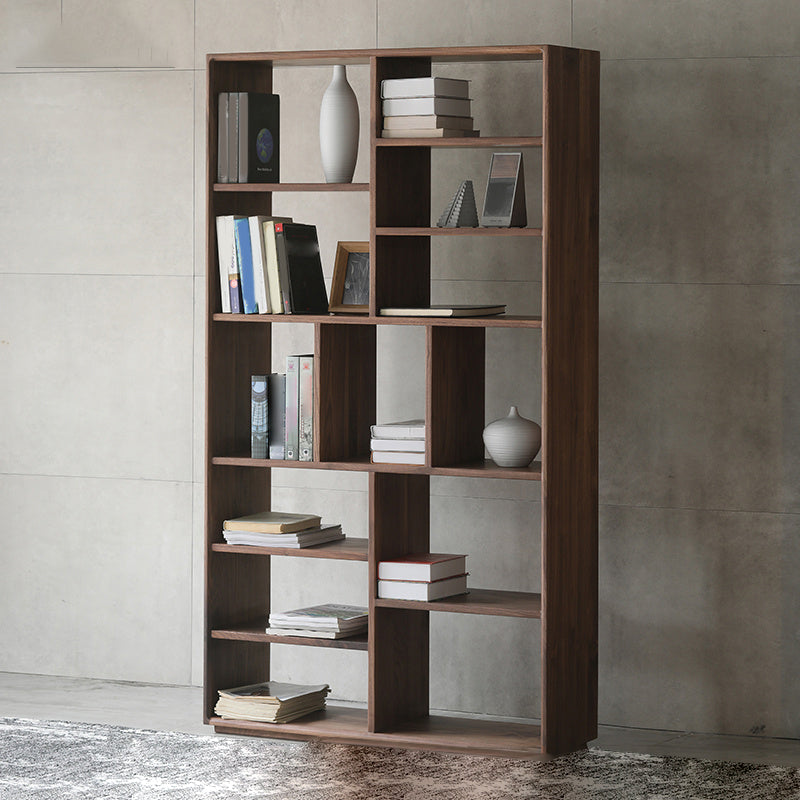 Bibliothèque d'intérieur de style moderne, bibliothèque standard en bois massif avec étagères