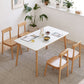 Mesa de comedor rectangular de piedra moderna con patas de madera para comedor